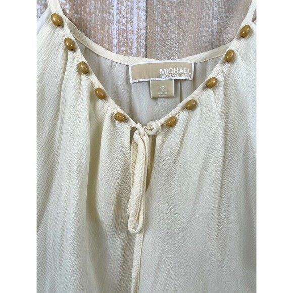 Michael Kors Ivory Crepe Silk Blend Handerkerchief Boho Cami with Beads Size 12 - Picture 3 of 11